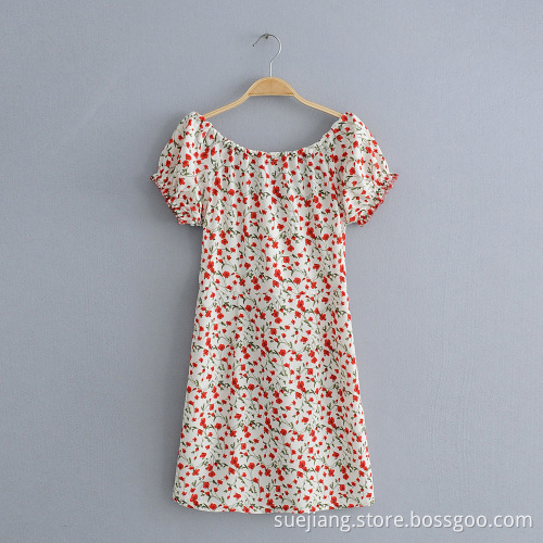 Women Printed Chiffon Short Sleeve Mini Casual Dress